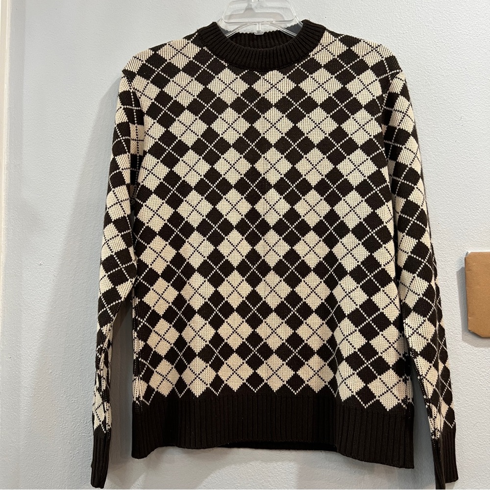 Argyle Sweater Front & Back Pattern Crew Neck Vin… - image 1